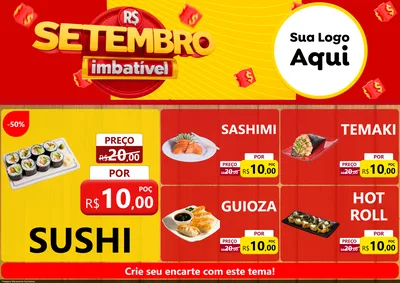 Modelo de Encarte para Encarte A4 Horizontal com o tema Setembro Imbatível para Comida japonesa