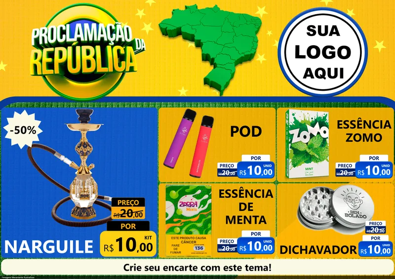 Modelo de Encarte para Encarte A4 Horizontal com o tema Proclamação da República para Tabacaria