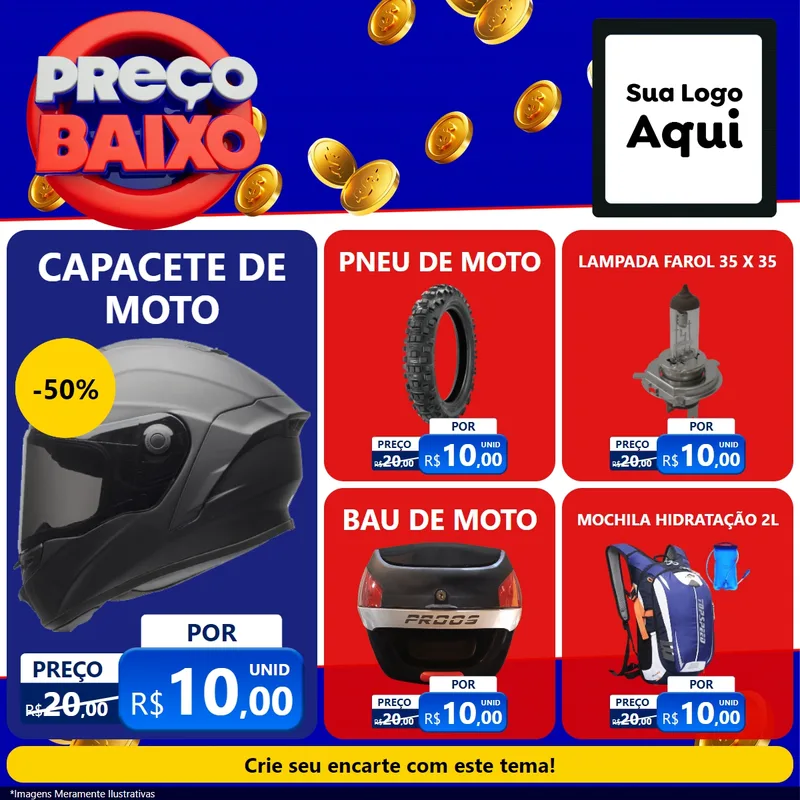 Modelo de Rede Social para Feed Facebook com o tema Preço Baixo para Moto peças