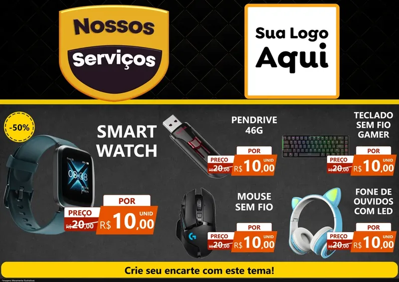 Modelo de Encarte para Encarte A4 Horizontal com o tema Nossos Serviços para Informática