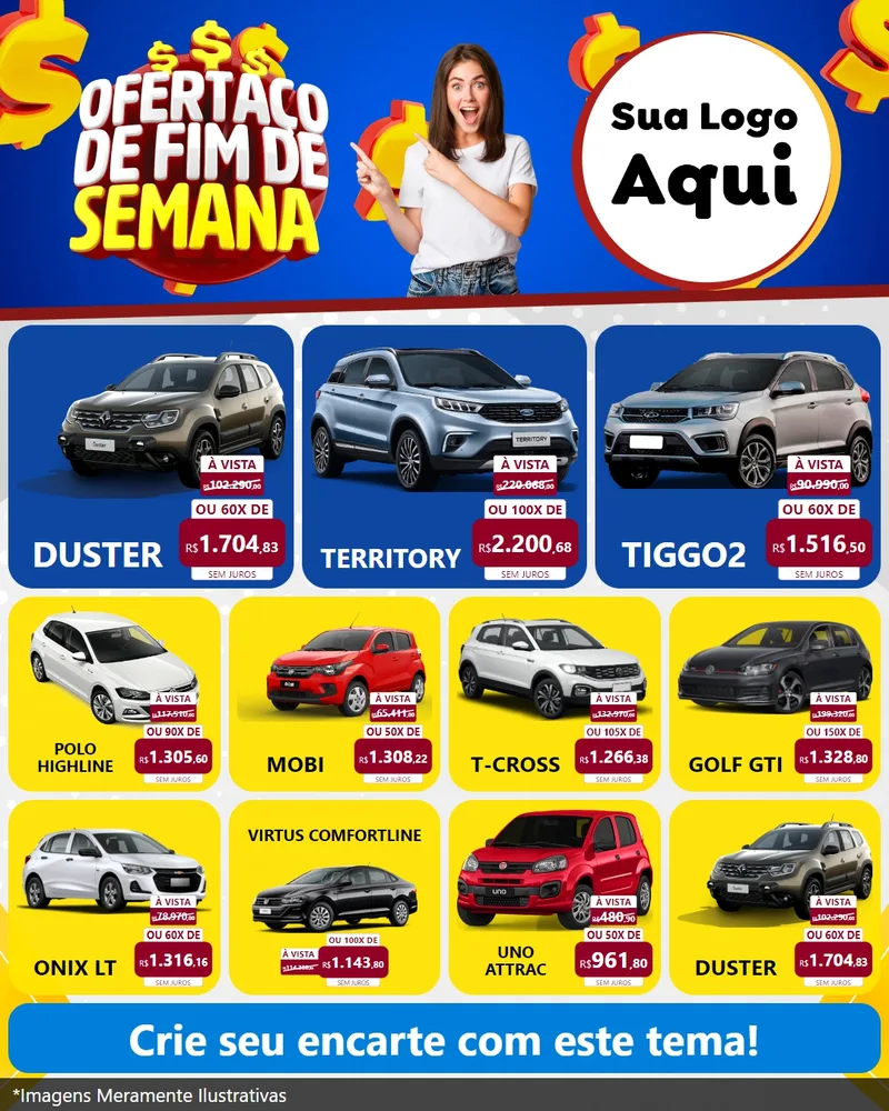 Modelo de Rede Social para Feed Instagram com o tema Ofertaço de Fim de Semana para Concessionaria de Carros