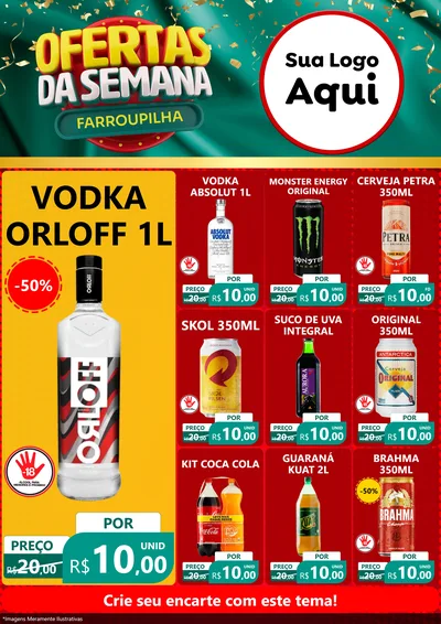 Modelo de Encarte para Encarte A4 Vertical com o tema Ofertas da Semana Farroupilha para Distribuidora de bebidas