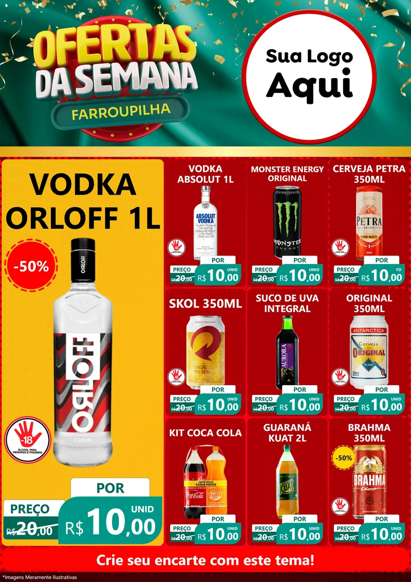 Modelo de Encarte para Encarte A4 Vertical com o tema Ofertas da Semana Farroupilha para Distribuidora de bebidas