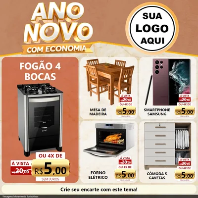 Modelo de Rede Social para Feed Facebook com o tema Ano Novo Com Economia para Móveis e Eletro