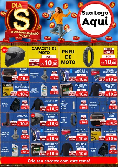 Modelo de Encarte para Encarte A4 Vertical com o tema Dia S - O Dia Mais Barato Do Mês para Moto peças