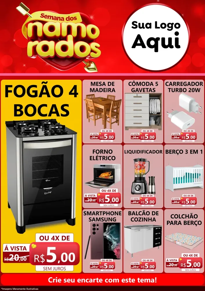 Modelo de Encarte para Encarte A4 Vertical com o tema Semana dos namorados para Móveis e Eletro