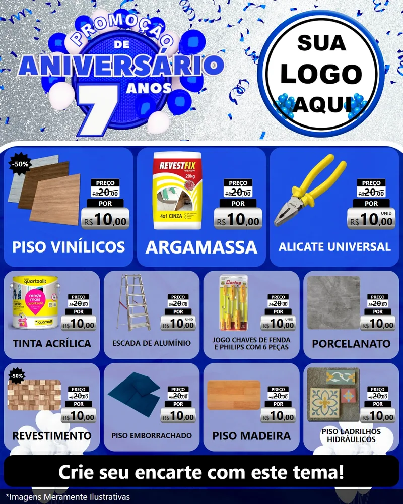 Modelo de Rede Social para Feed Instagram com o tema Promoção de Aniversário - 7 Anos para Material para Construção