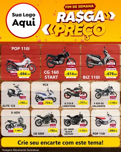 Modelo de Rede Social para Feed Instagram com o tema Fim de Semana Rasga Preços para Concessionaria de Motos