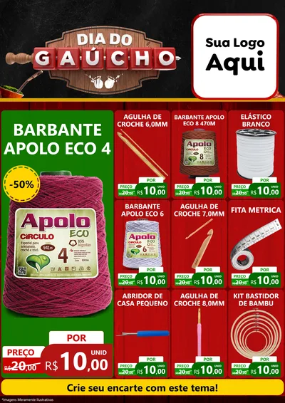 Modelo de Encarte para Encarte A4 Vertical com o tema Dia do Gaúcho para Armarinho e Aviamentos