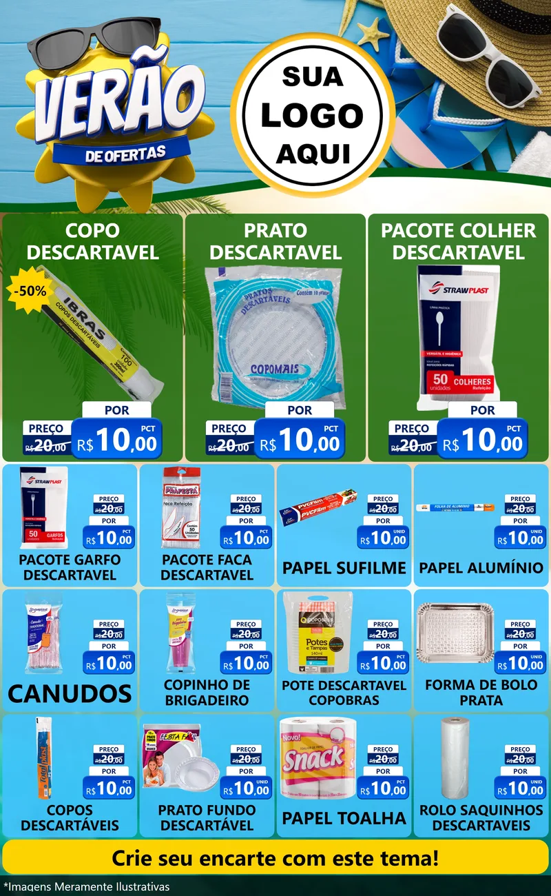 Modelo de Encarte para Encarte Grande com o tema Verão de Ofertas para Embalagens