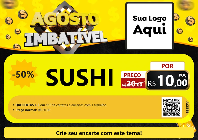 Modelo de Cartaz para Cartaz A4 Horizontal com o tema Agosto Imbatível para Comida japonesa