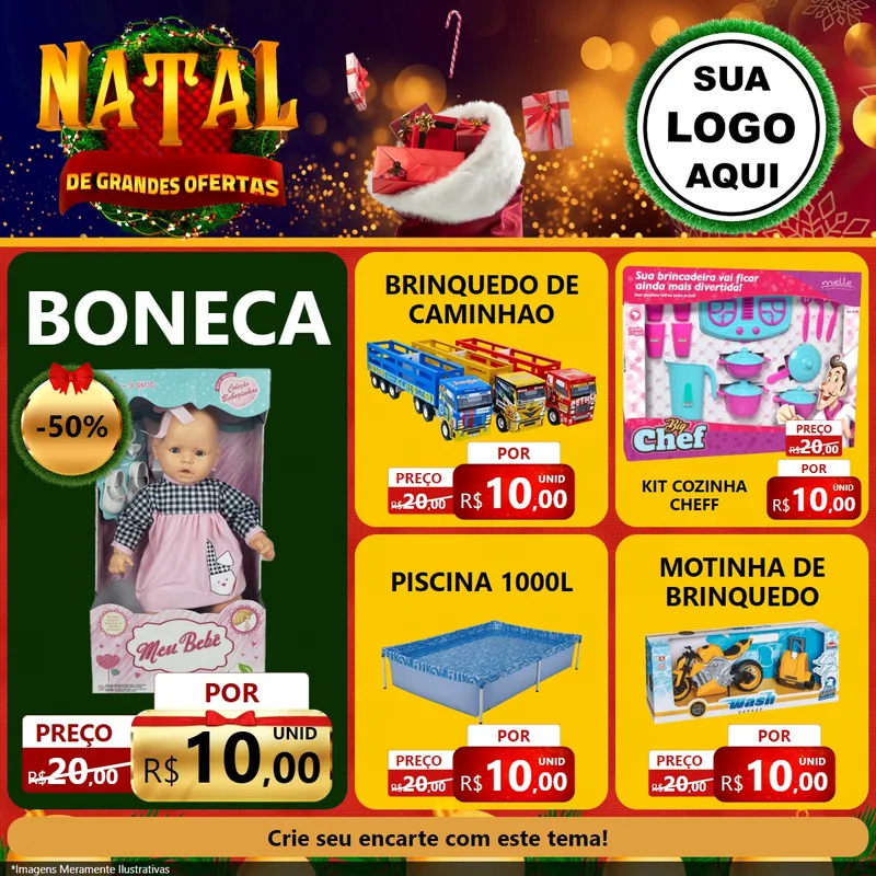 Modelo de Rede Social para Feed Facebook com o tema Natal de Grandes Ofertas para Brinquedos