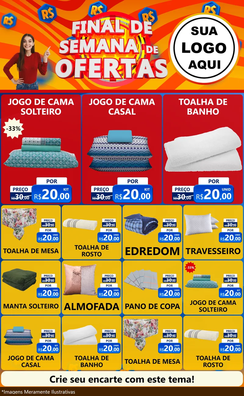 Modelo de Encarte para Encarte Grande com o tema Final de Semana de Ofertas para Cama, Mesa e Banho