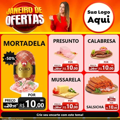 Modelo de Rede Social para Feed Facebook com o tema Janeiro de Ofertas para Frios e Laticínios