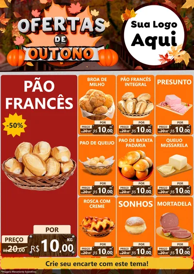 Modelo de Encarte para Encarte A4 Vertical com o tema Ofertas de Outono para Padaria