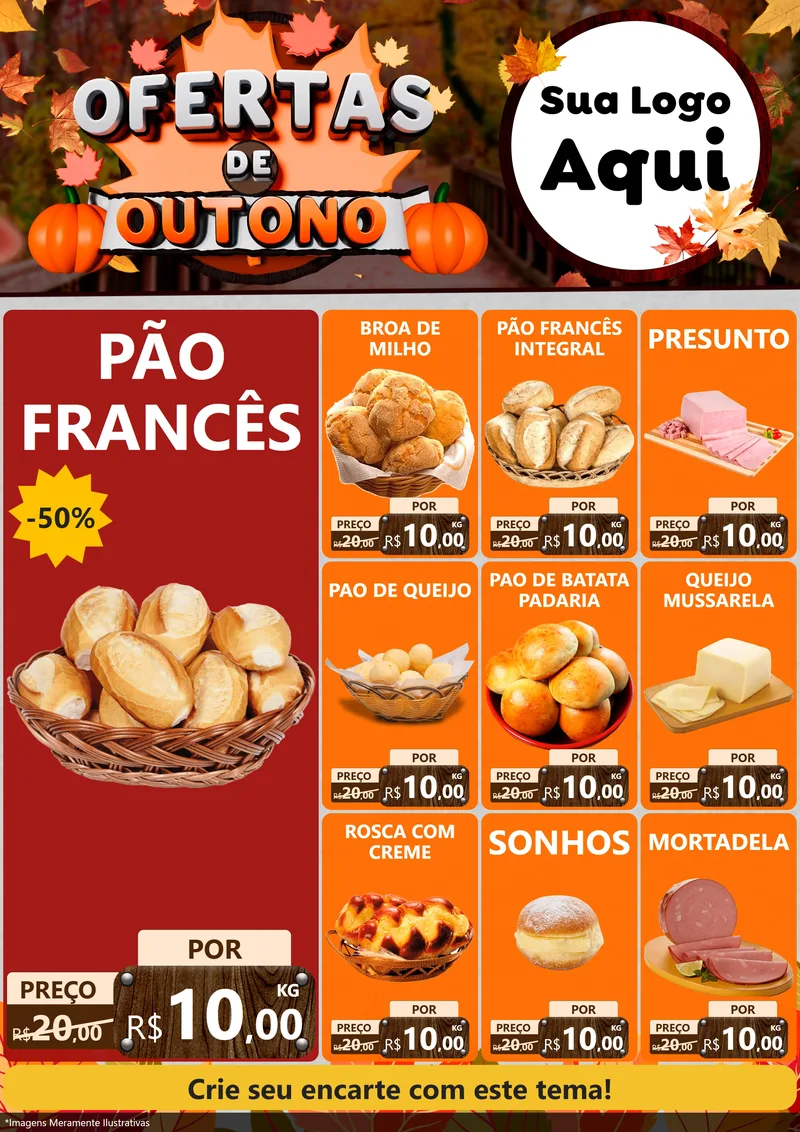 Modelo de Encarte para Encarte A4 Vertical com o tema Ofertas de Outono para Padaria