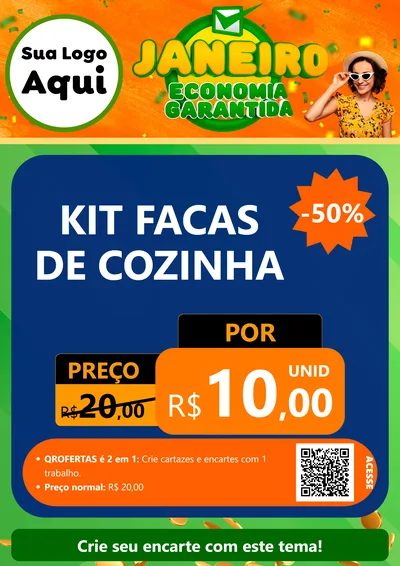 Modelo de Cartaz para Cartaz A4 Vertical com o tema Janeiro - Economia Garantida para Utilidades Domésticas