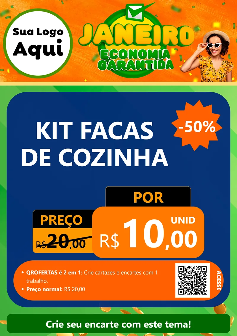 Modelo de Cartaz para Cartaz A4 Vertical com o tema Janeiro - Economia Garantida para Utilidades Domésticas