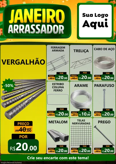 Modelo de Encarte para Encarte A4 Vertical com o tema Janeiro Arrasador para Ferragens