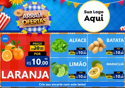 Modelo de Encarte para Encarte A4 Horizontal com o tema Arraiá de Ofertas para Hortifrúti