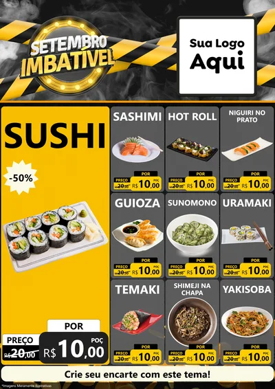 Modelo de Encarte para Encarte A4 Vertical com o tema Setembro Imbatível para Comida japonesa