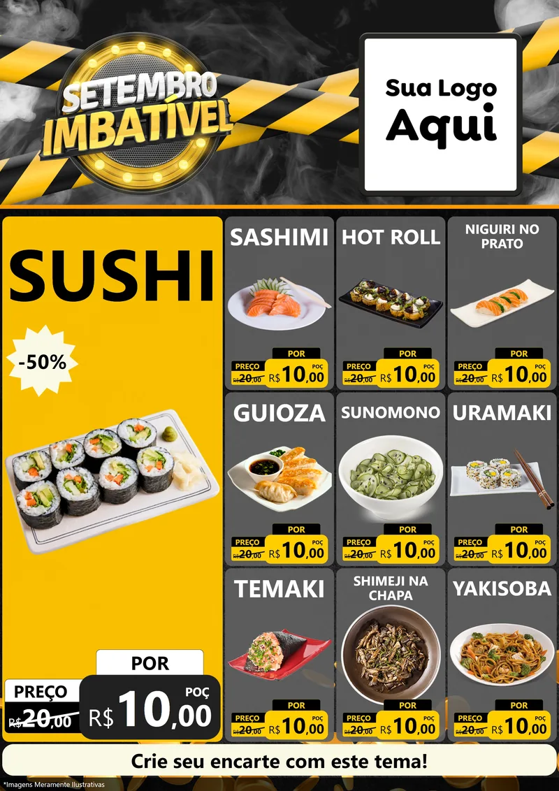Modelo de Encarte para Encarte A4 Vertical com o tema Setembro Imbatível para Comida japonesa