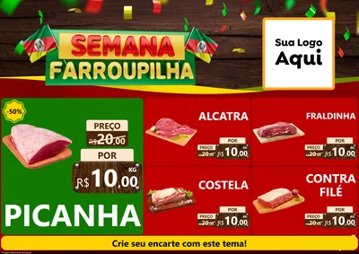 Modelo de Encarte para Encarte A4 Horizontal com o tema Semana Farroupilha para Açougue