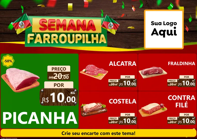 Modelo de Encarte para Encarte A4 Horizontal com o tema Semana Farroupilha para Açougue