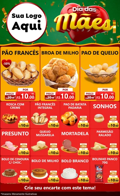 Modelo de Encarte para Encarte Grande com o tema Dia das Mães para Padaria