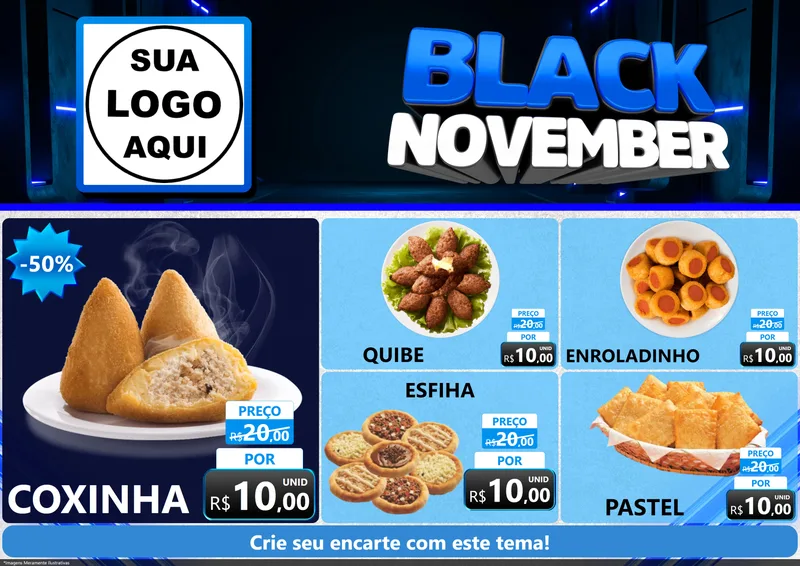 Modelo de Encarte para Encarte A4 Horizontal com o tema Black November para Salgadaria