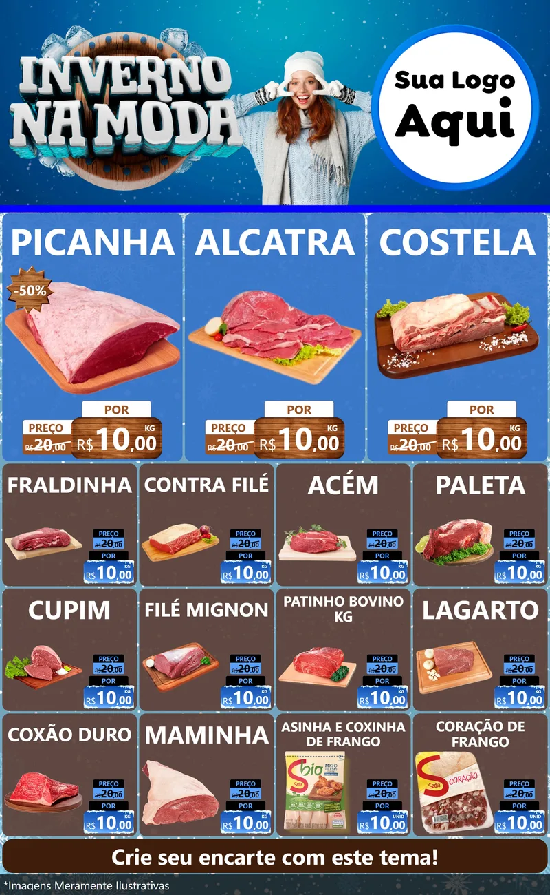 Modelo de Encarte para Encarte Grande com o tema Inverno na Moda para Açougue