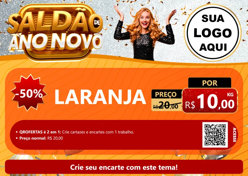 Modelo de Cartaz para Cartaz A4 Horizontal com o tema Saldão de Ano Novo para Hortifrúti