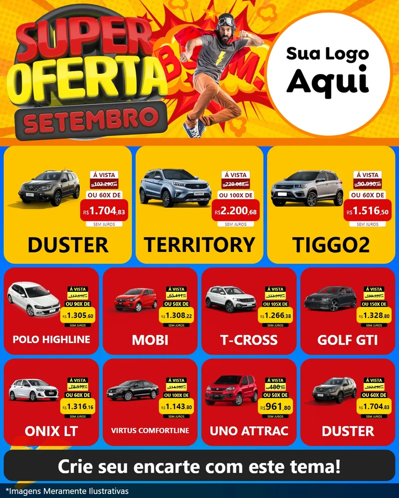 Modelo de Rede Social para Feed Instagram com o tema Super Oferta Setembro para Concessionaria de Carros