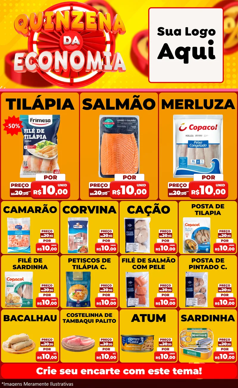 Modelo de Encarte para Encarte Grande com o tema Quinzena Da Economia para Peixaria