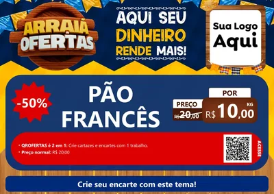 Modelo de Cartaz para Cartaz A4 Horizontal com o tema Arraiá de Ofertas - Junina para Padaria