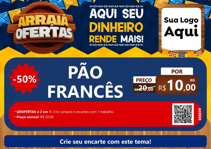 Modelo de Cartaz para Cartaz A4 Horizontal com o tema Arraiá de Ofertas - Junina para Padaria