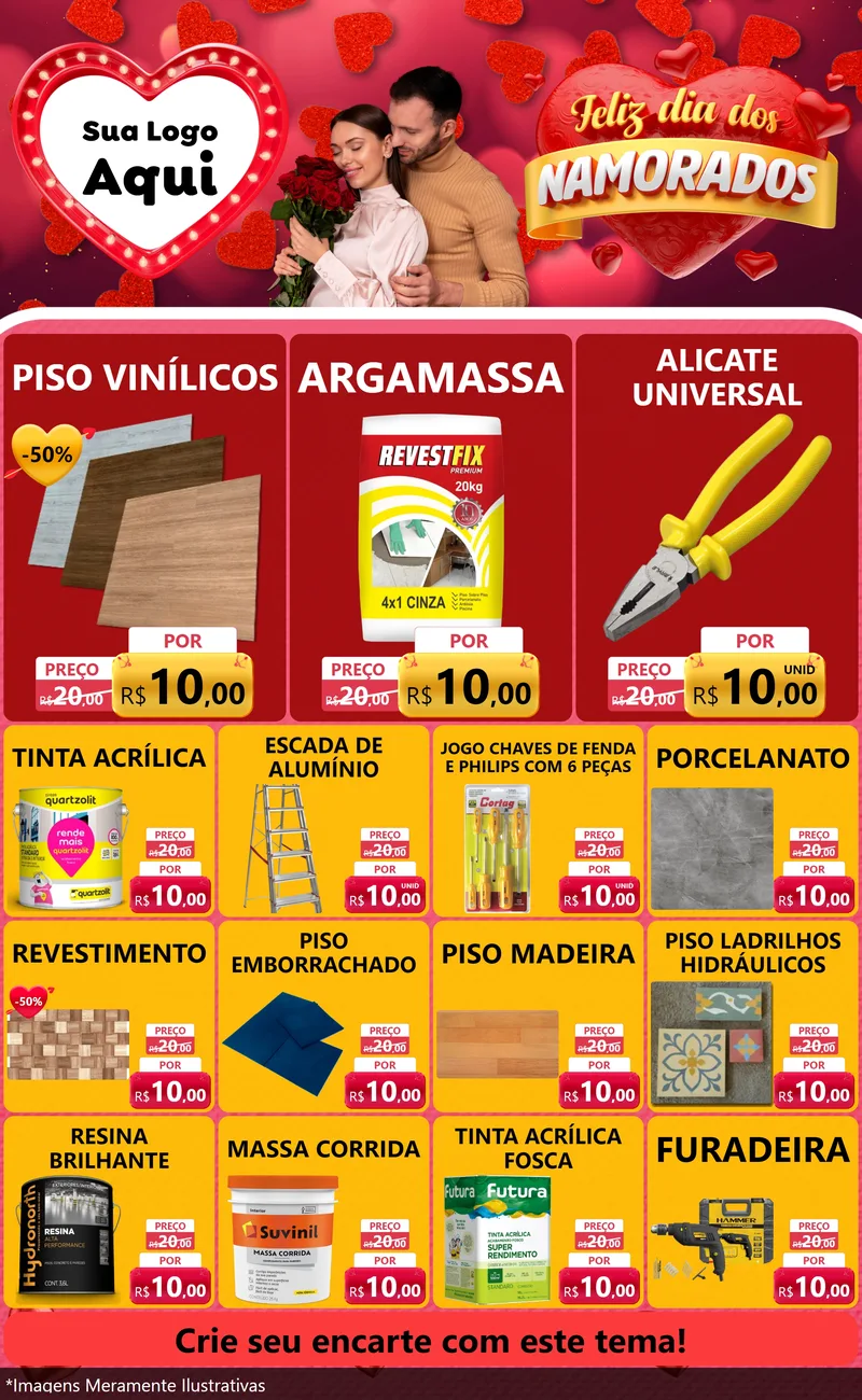 Modelo de Encarte para Encarte Grande com o tema Feliz Dia Dos Namorados para Material para Construção