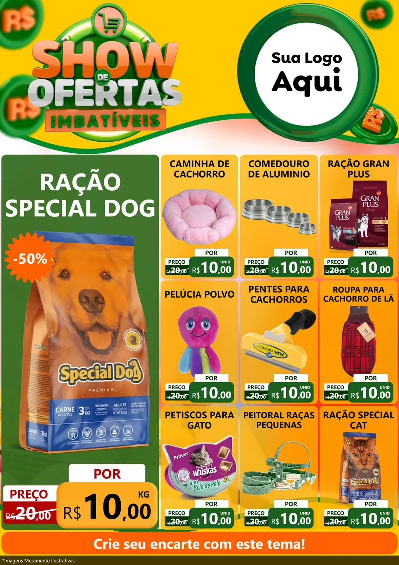 Modelo de Encarte para Encarte A4 Vertical com o tema Show de Ofertas Imbatíveis para Pet Shop