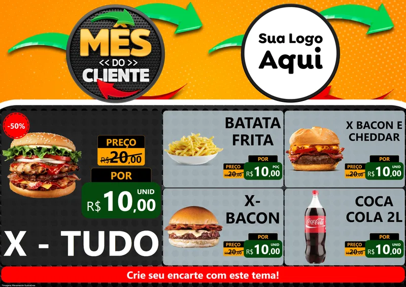 Modelo de Encarte para Encarte A4 Horizontal com o tema Mês do Cliente para Hamburgueria
