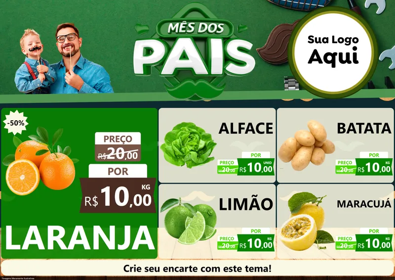 Modelo de Encarte para Encarte A4 Horizontal com o tema Mês dos Pais para Hortifrúti