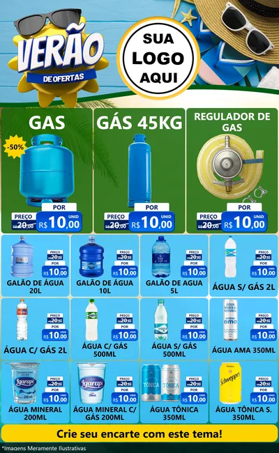 Modelo de Encarte para Encarte Grande com o tema Verão de Ofertas para Água e gás