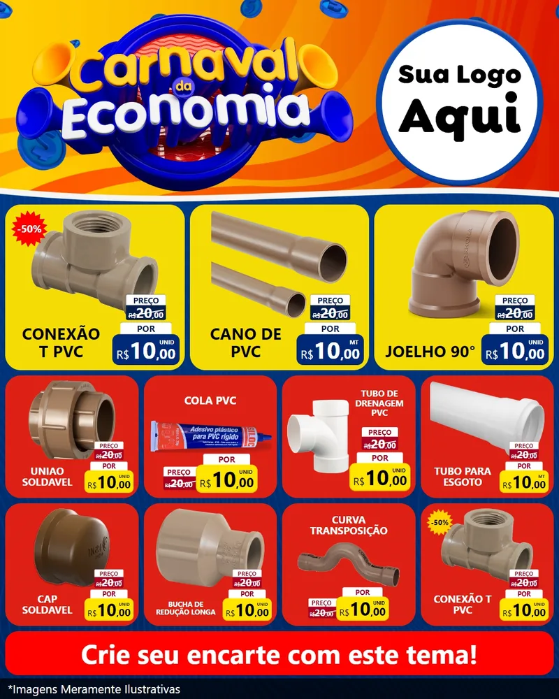 Modelo de Rede Social para Feed Instagram com o tema Carnaval da Economia para Tubos e conexões
