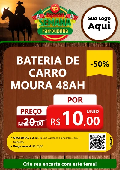 Modelo de Cartaz para Cartaz A4 Vertical com o tema Especial Semana Farroupilha para Baterias Elétricas