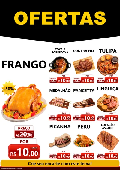 Modelo de Encarte para Encarte A4 Vertical com o tema Ofertas Preto e Vermelho Cartaz para Assados