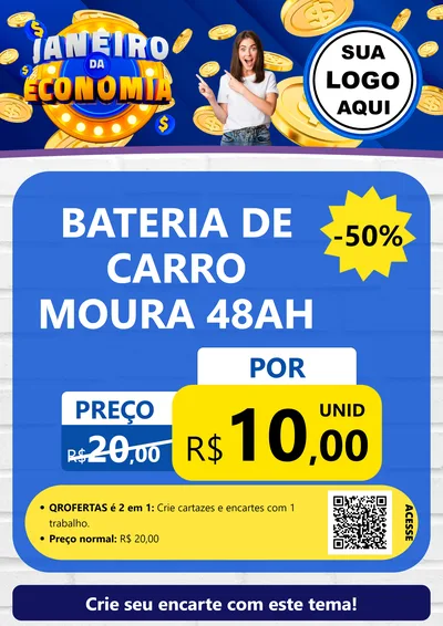 Modelo de Cartaz para Cartaz A4 Vertical com o tema Janeiro da Economia para Baterias Elétricas