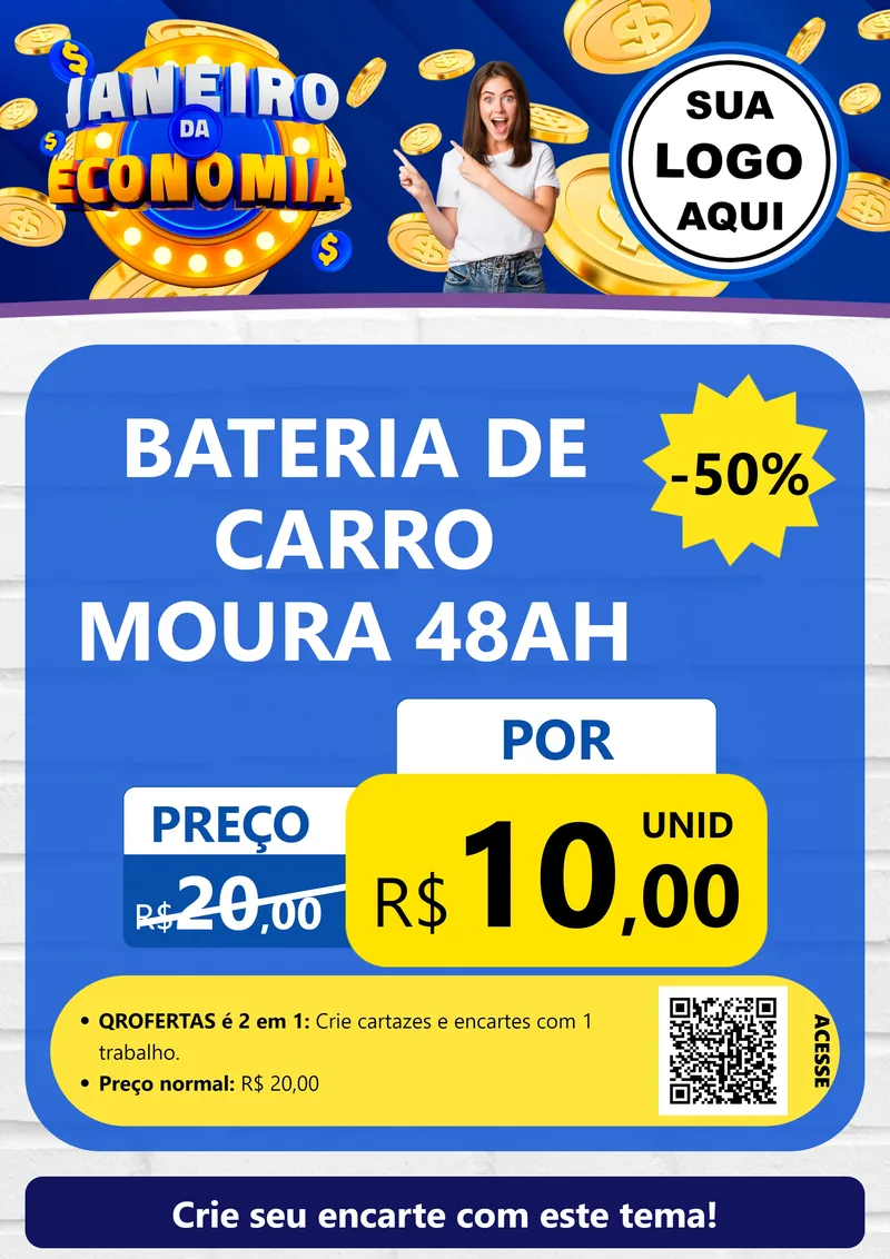 Modelo de Cartaz para Cartaz A4 Vertical com o tema Janeiro da Economia para Baterias Elétricas