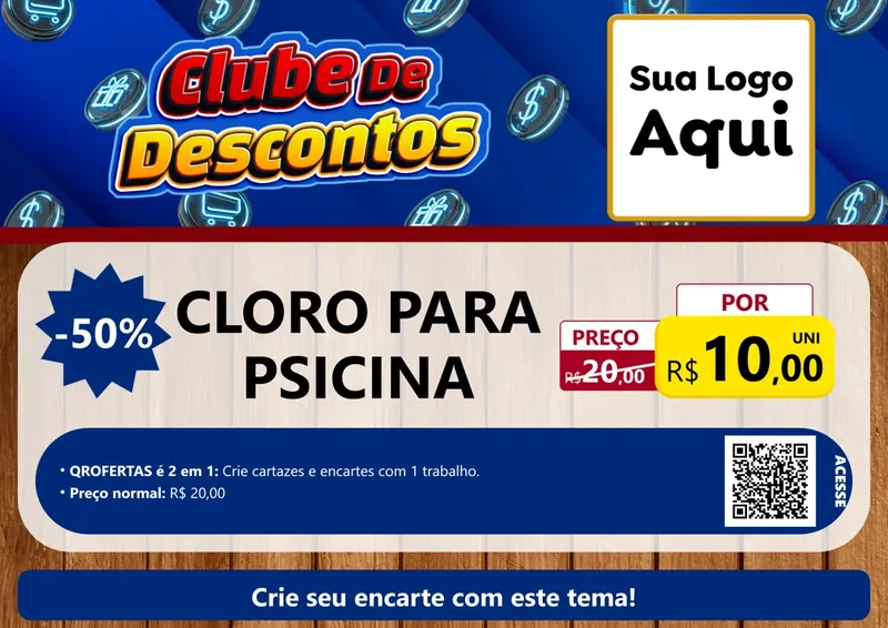 Modelo de Cartaz para Cartaz A4 Horizontal com o tema Clube de Descontos para Produtos para Piscina