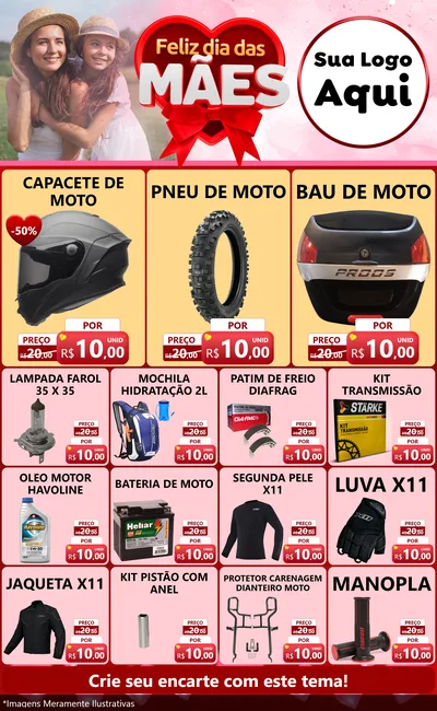 Modelo de Encarte para Encarte Grande com o tema Feliz Dia Das Mães para Moto peças