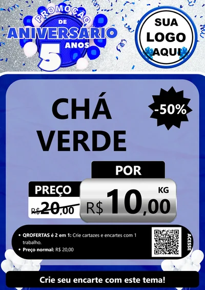 Modelo de Cartaz para Cartaz A4 Vertical com o tema Promoção de Aniversário - 5 Anos para Produtos Naturais