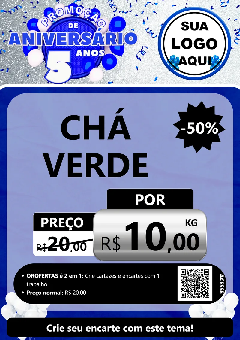 Modelo de Cartaz para Cartaz A4 Vertical com o tema Promoção de Aniversário - 5 Anos para Produtos Naturais
